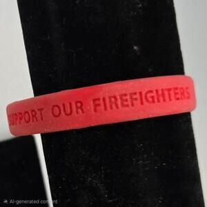 Support Our Firefighters Red Silicone Debossed Rubberband Bracelet